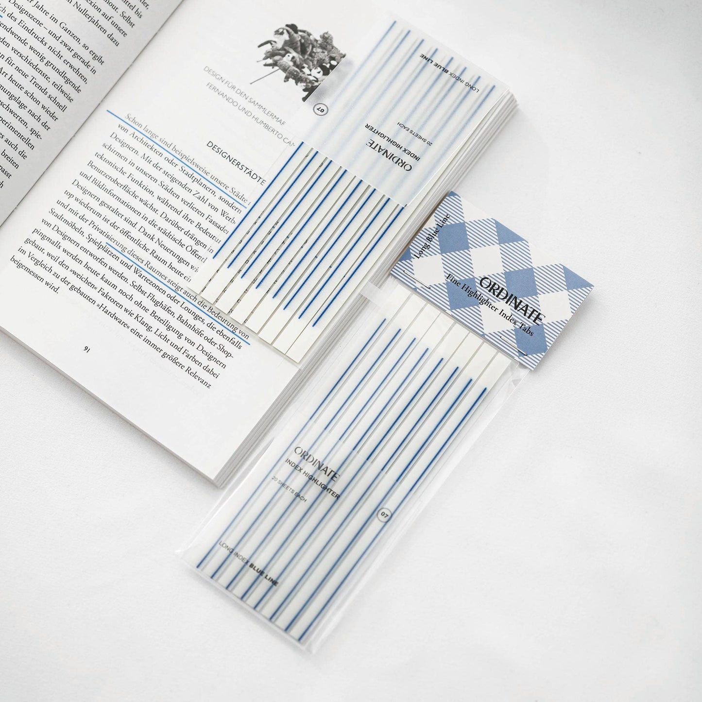 Blue Line | Gjennomsiktige klebestriper – langt design | Selvklebende notislapper