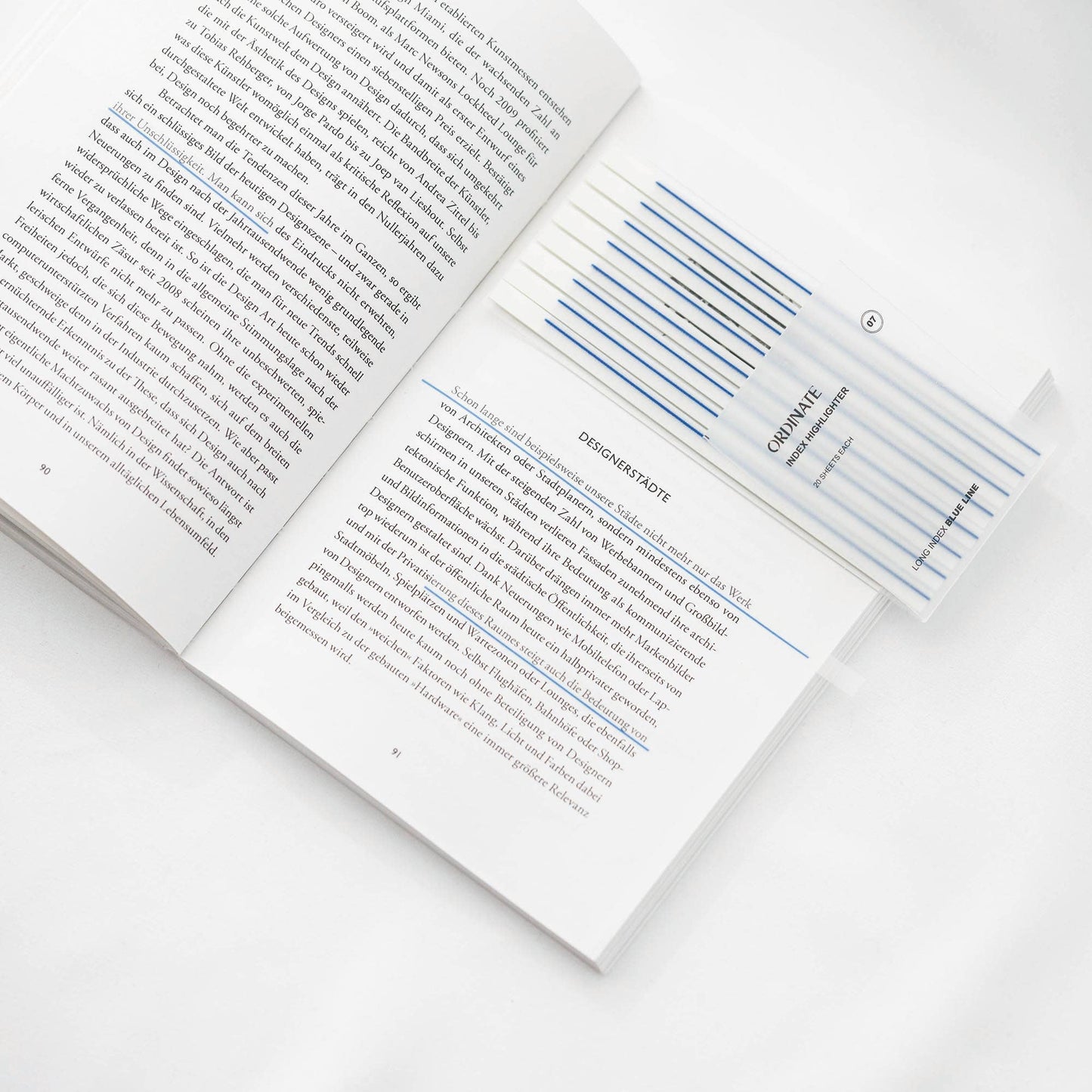 Blue Line | Gjennomsiktige klebestriper – langt design | Selvklebende notislapper