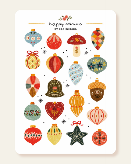 Klistremerkeark | Håndtegnet ~ Christmas Baubles | A6