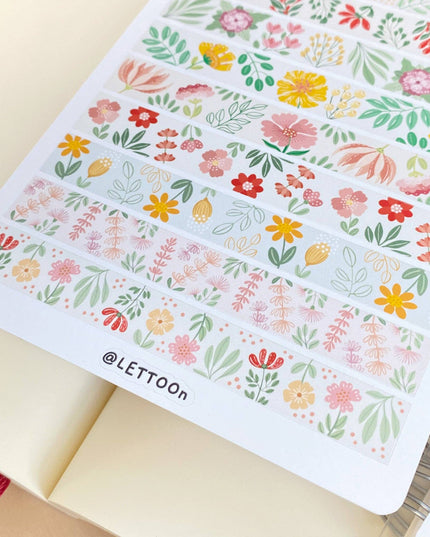 Klistremerkeark | Fargerik Blomstrete Washi Tape