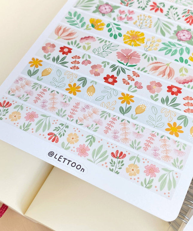 Klistremerkeark | Fargerik Blomstrete Washi Tape