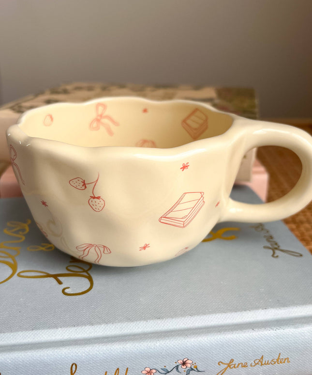 Bows and Books Mug: Yellow/Ivory Flowers