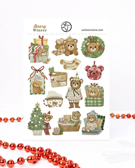 Klistremerkeark | Beary Winter | Håndtegnede Klistremerker | A6