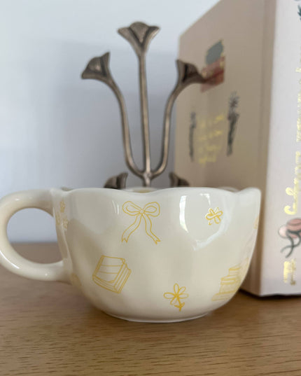 Bows and Books Mug: Green/Ivory Flowers