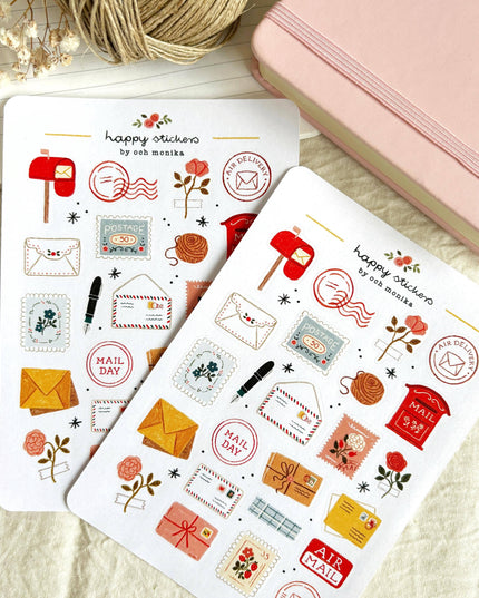 Klistremerkeark | Håndtegnet ~ Happy Mail | A6