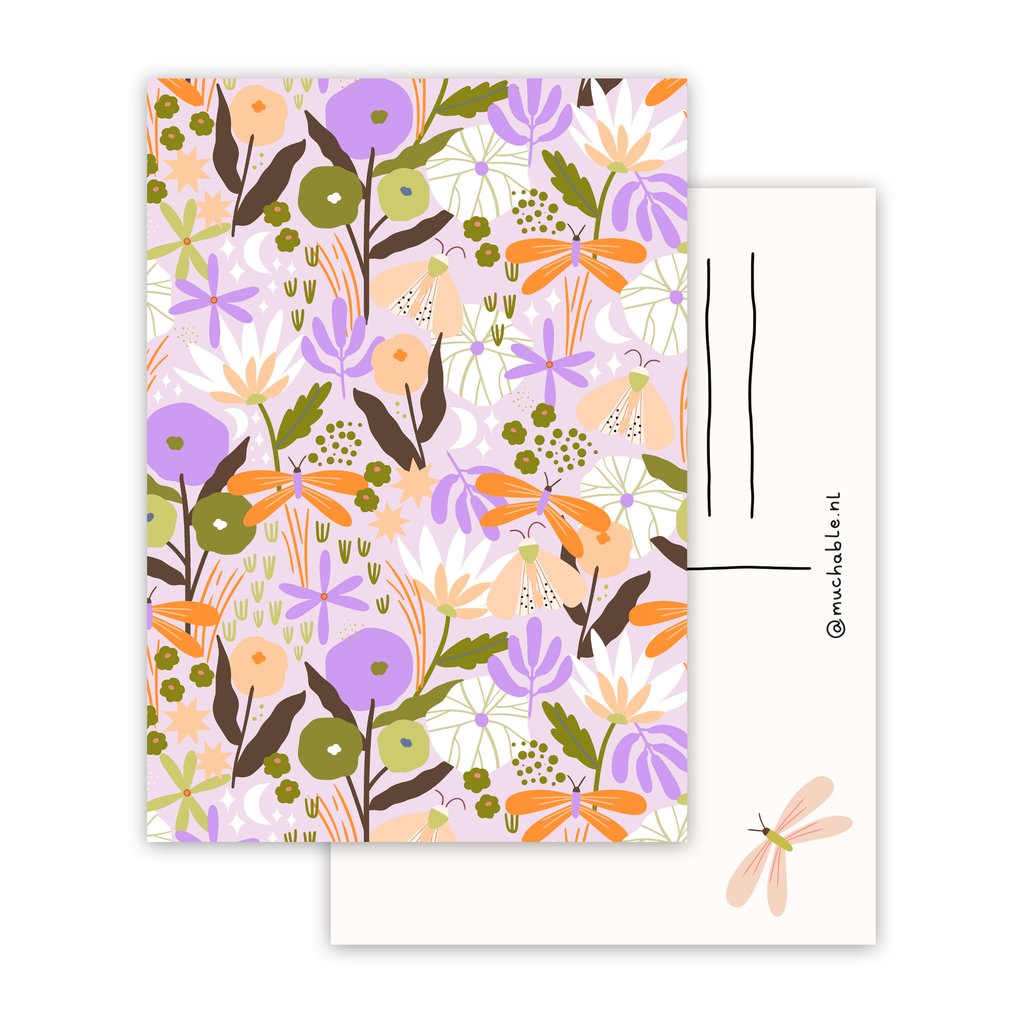 Postkort - Blomster og sommerfugler