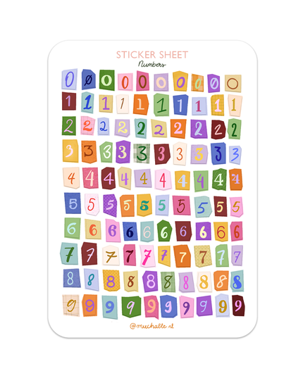 Klistremerkeark | Numbers Bullet Journal | Tall Klistremerker | A6