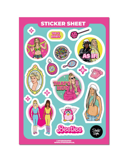 Klistremerkeark | 90's Girl Clueless, Britney, Paris Hilton | A5