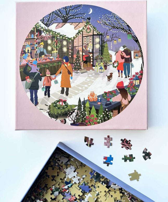 Rundt Puslespill | Christmas Market | 1000 Brikker