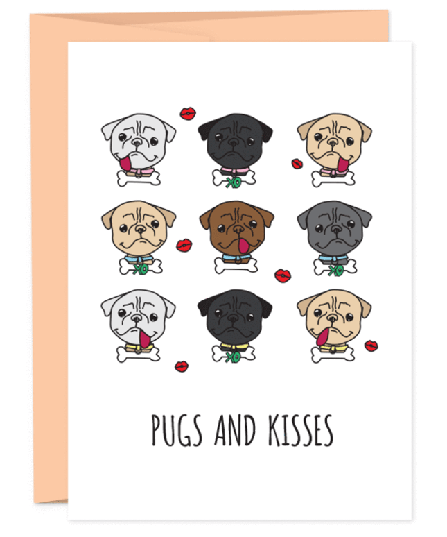 A6 Kort - Pugs and Kisses