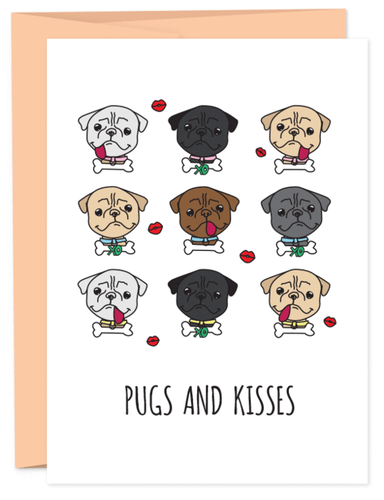 A6 Kort - Pugs and Kisses