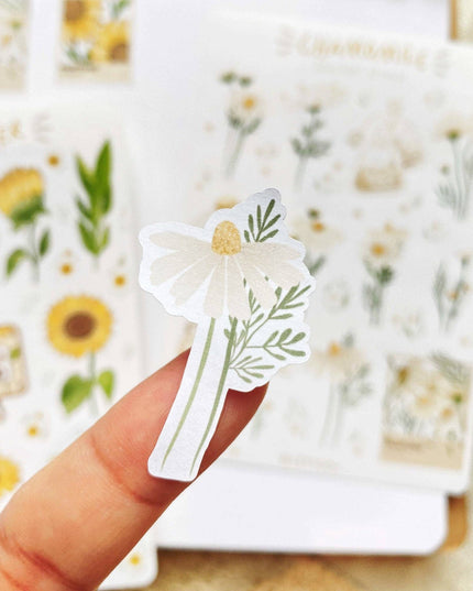 Klistremerkeark | Chamomile & Sunflower | Sett Med 2 Klistremerkeark