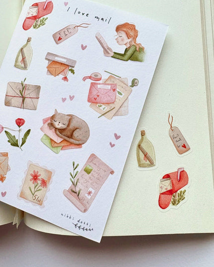 Klistremerkeark | I love mail | A6