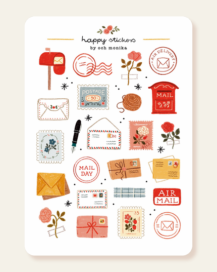 Klistremerkeark | Håndtegnet ~ Happy Mail | A6