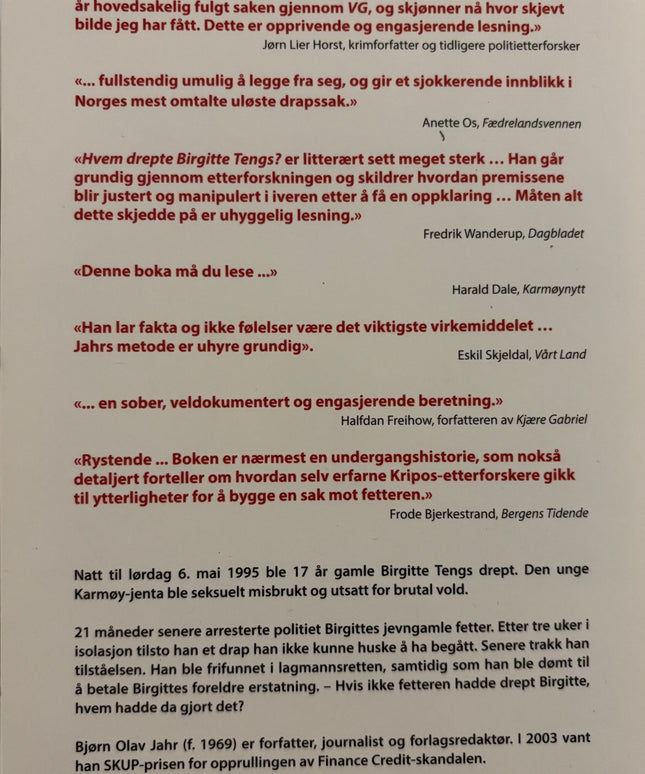 Jahr, Bjørn Olav: Hvem drepte Birgitte?