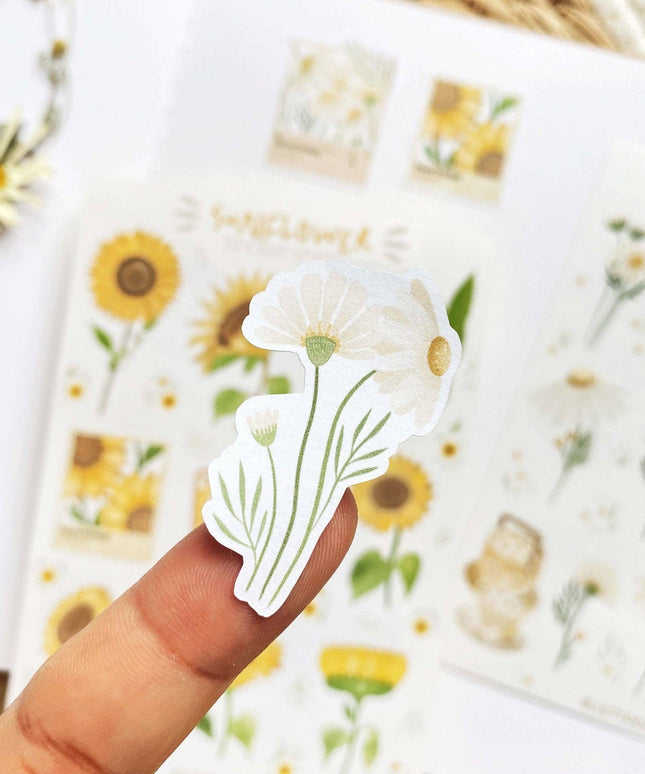 Klistremerkeark | Chamomile & Sunflower | Sett Med 2 Klistremerkeark