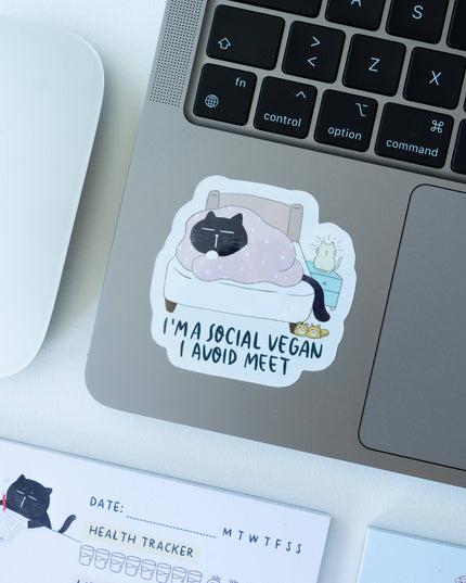 Klistremerke Vinyl | I am a social vegan. I avoid meet | Katteklistremerke