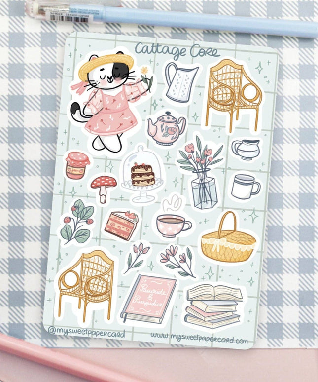Klistremerkeark | Cat Cottage Core