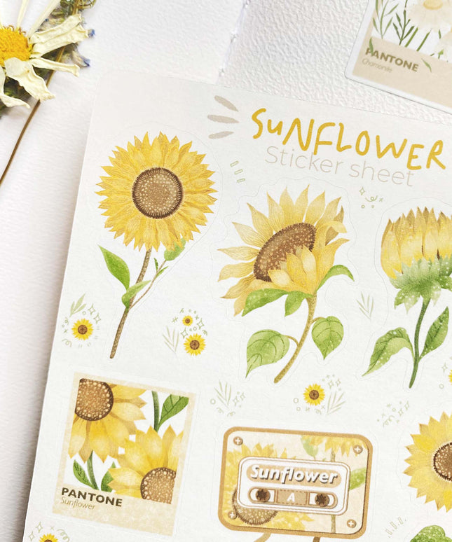 Klistremerkeark | Chamomile & Sunflower | Sett Med 2 Klistremerkeark