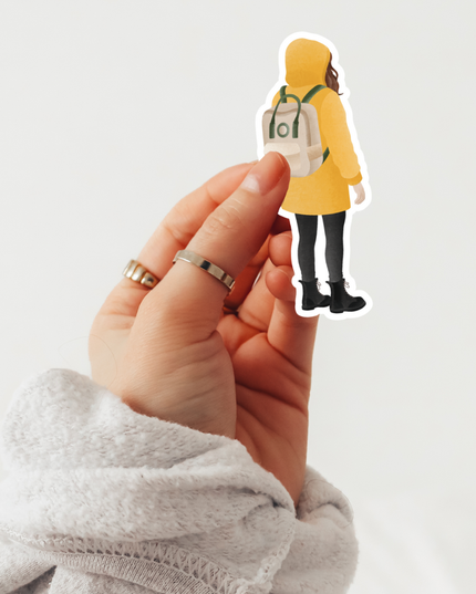 Klistremerke Vinyl | Woman in Raincoat Norway Travel Sticker