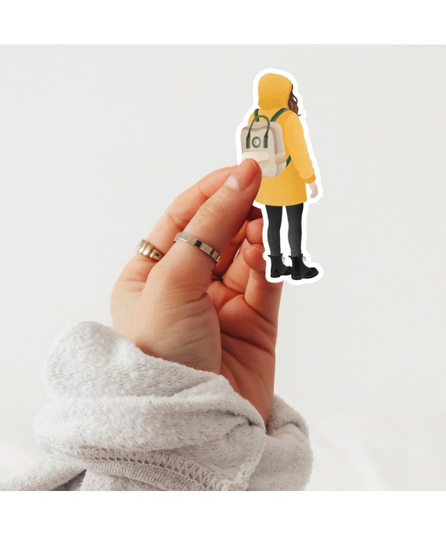 Klistremerke Vinyl | Woman in Raincoat Norway Travel Sticker