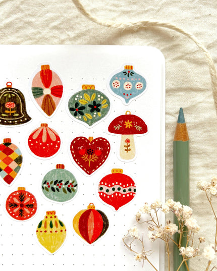 Klistremerkeark | Håndtegnet ~ Christmas Baubles | A6
