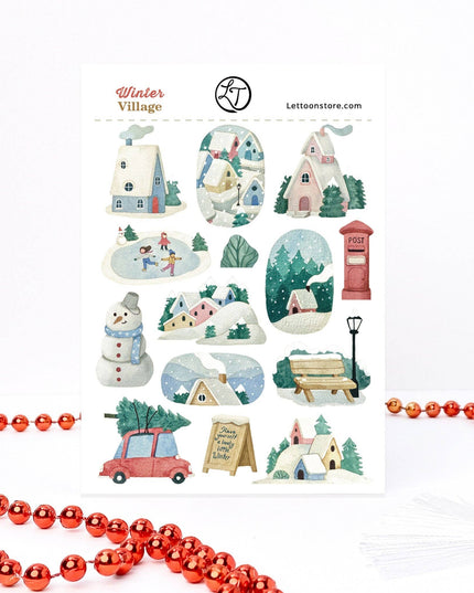 Klistremerkeark | Winter Village | Håndtegnede Klistremerker | A6