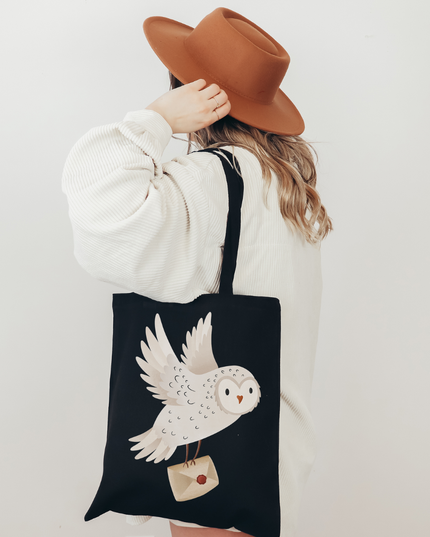Handlenett | Totebag | Snowy Owl: Svart