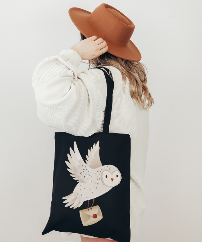 Handlenett | Totebag | Snowy Owl: Svart