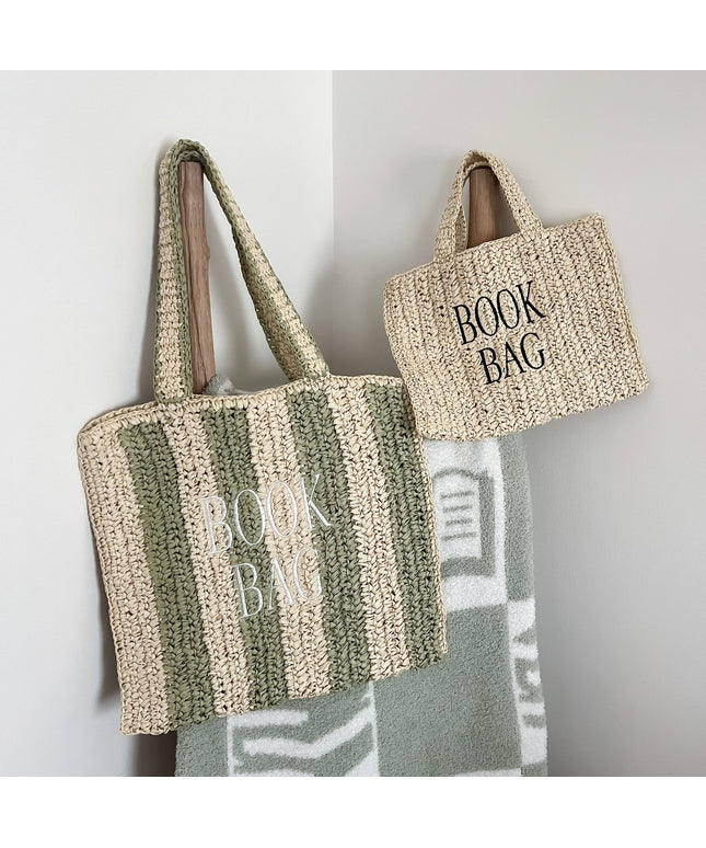 Straw Book Bag: Stripe/Full Size