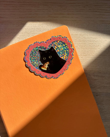 Pizza Cat Glitter Vinyl Klistremerke