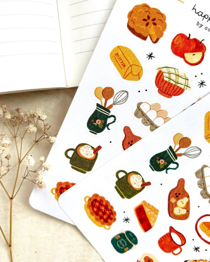 Klistremerkeark | Håndtegnet ~ Fall Baking | A6