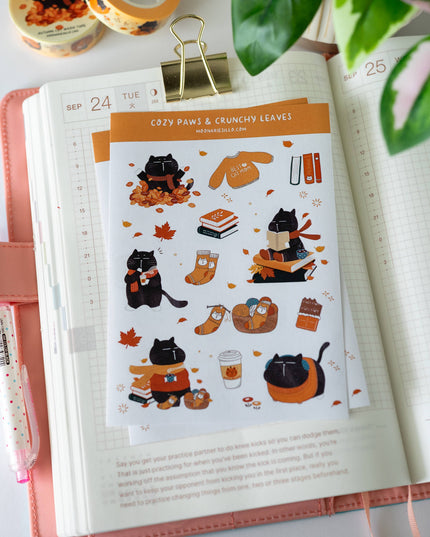 Klistremerkeark | Cozy Autumn Mocha Cat | A6