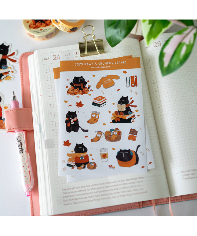 Klistremerkeark | Cozy Autumn Mocha Cat | A6