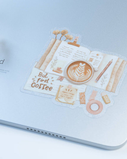 Vinyl Klistremerke | But First Coffee