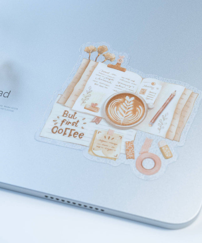 Vinyl Klistremerke | But First Coffee