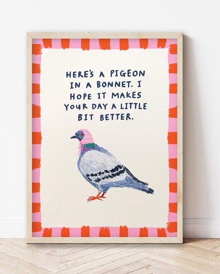 Plakat | Pigeon in a Bonnet | Søt Due Print: A5 Poster