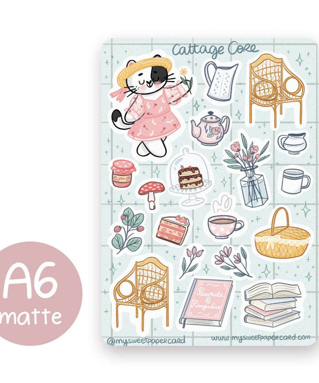 Klistremerkeark | Cat Cottage Core