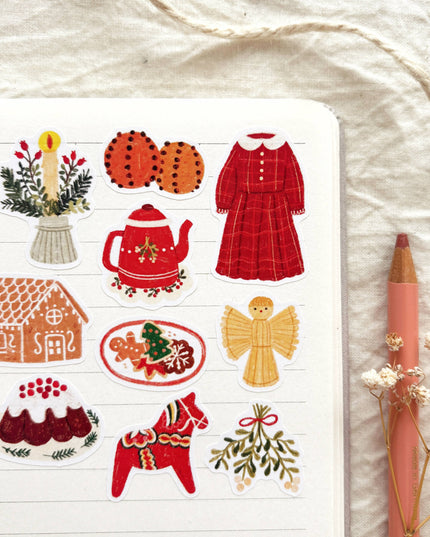 Klistremerkeark | Håndtegnet ~ Christmas Time | A6