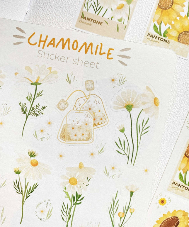 Klistremerkeark | Chamomile & Sunflower | Sett Med 2 Klistremerkeark