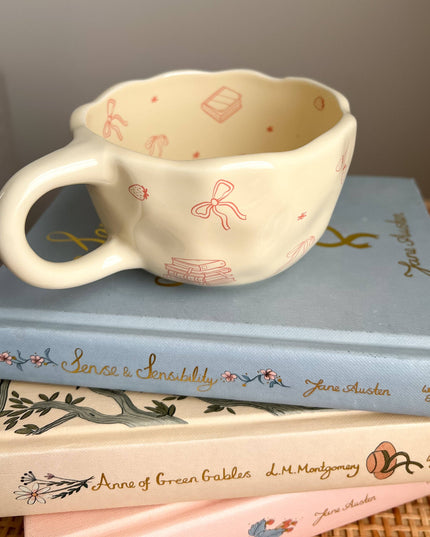 Bows and Books Mug: Yellow/Ivory Flowers