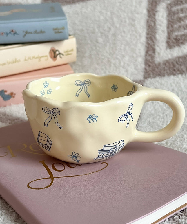 Bows and Books Mug: Green/Ivory Flowers