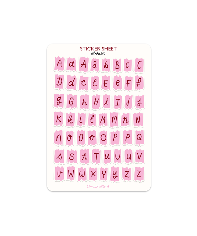 Klistremerkeark | Rosa Journaling Bokstaver| A5