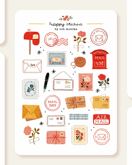 Klistremerkeark | Håndtegnet ~ Happy Mail | A6
