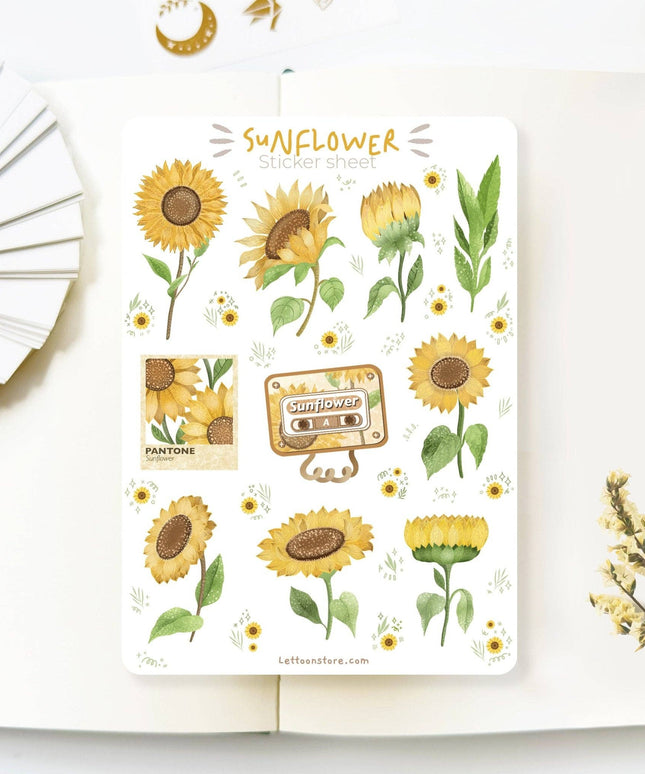 Klistremerkeark | Chamomile & Sunflower | Sett Med 2 Klistremerkeark