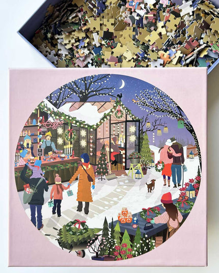 Rundt Puslespill | Christmas Market | 1000 Brikker
