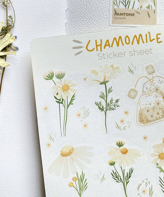 Klistremerkeark | Chamomile & Sunflower | Sett Med 2 Klistremerkeark