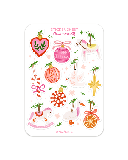 Klistremerkeark | Cute Christmas Ornaments | A6