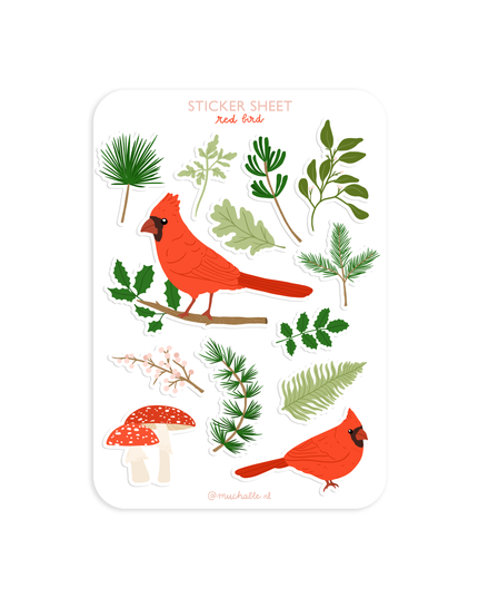 Klistremerkeark | Christmas Red Cardinal Bird | A6