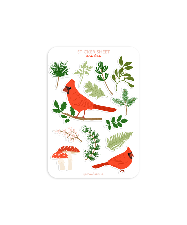 Klistremerkeark | Christmas Red Cardinal Bird | A6
